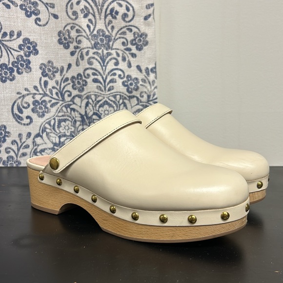 J. Crew Convertible Leather Studded Clogs Wood Slingback in Dusty Ivory 8.5 - Picture 3 of 17
